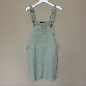 Y2K Overall Dress Junior Size 13 Pockets Pastel Green Denim Jumper Spring Summer